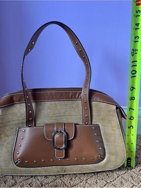Sharif Tan multicolor reptile silver studded shoulder handbag purse